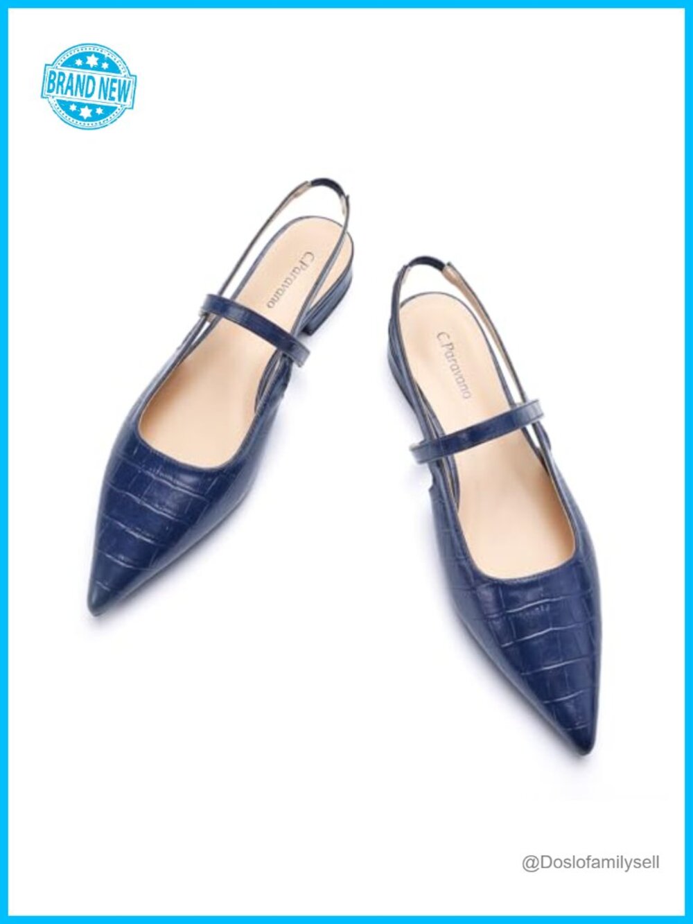 Pointed Toe Slingback Flats with Kitten Heel and Adjustable Buckle